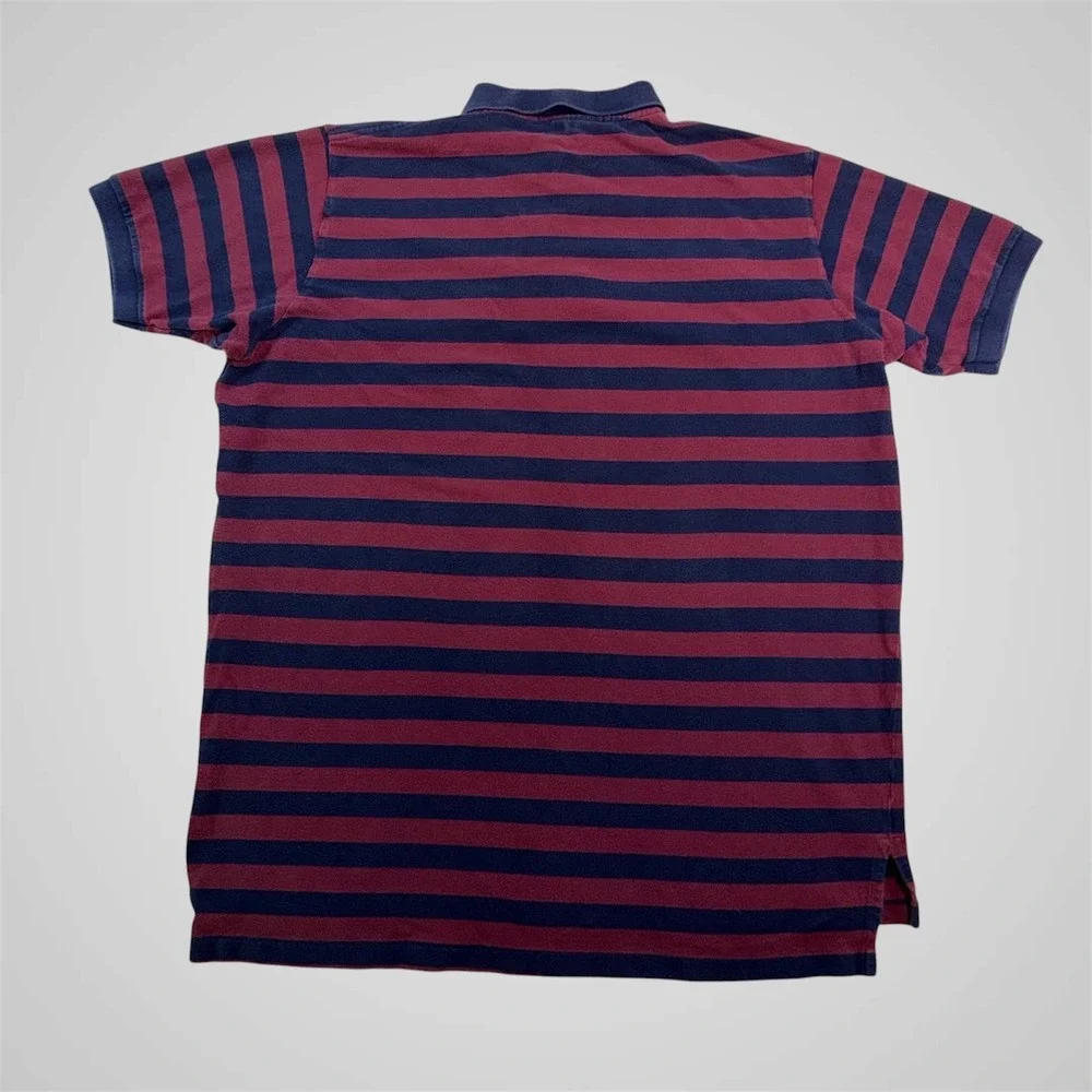 Polo Ralph Lauren The Big‎ Shirt Mens Large Striped Crest Pocket Polo Burgundy